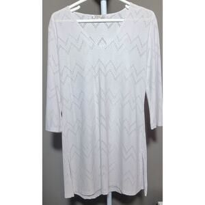 J Valdi Beachy Swimsuit Cover Up White Crochet Boho Resortwear Knit Women Sz S/M